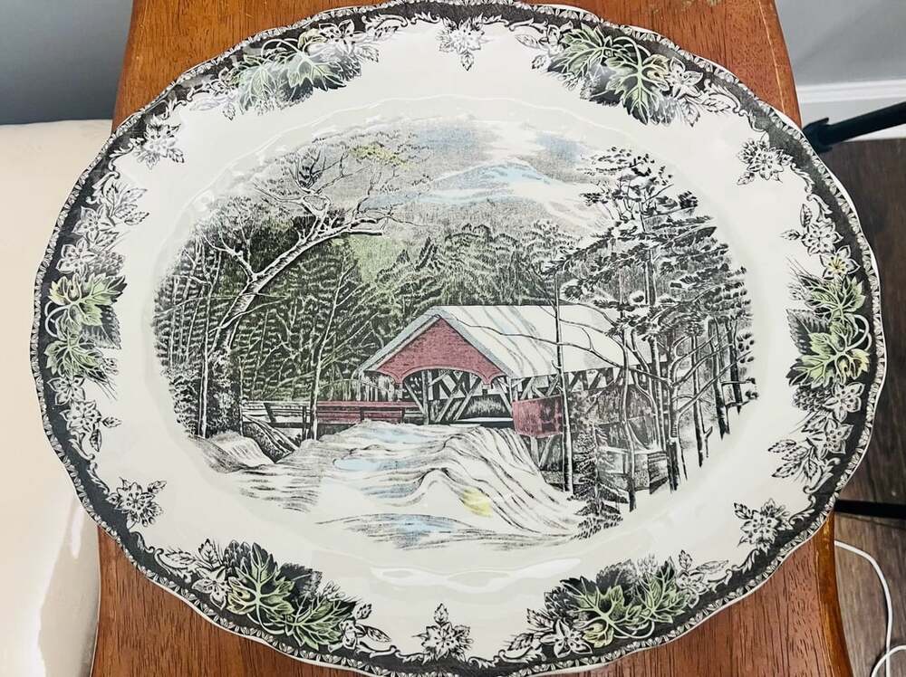 Johnson Brothers The Friendly Village The Covered Bridge Oval Serving Platter